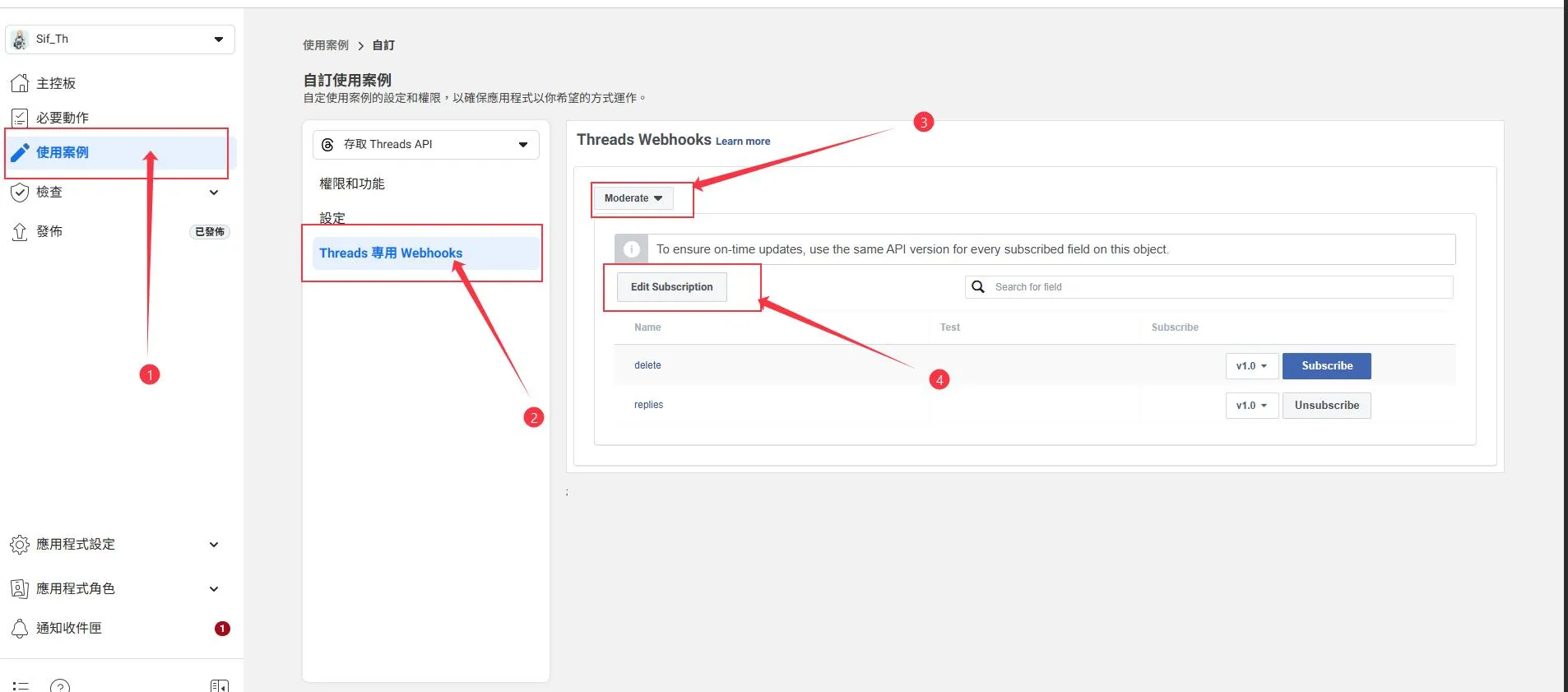 meta developers threads webhook