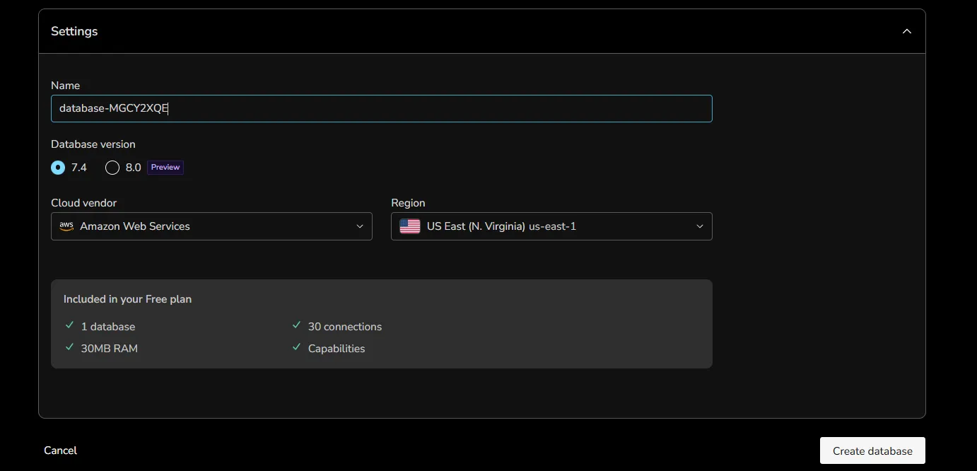 create redis database