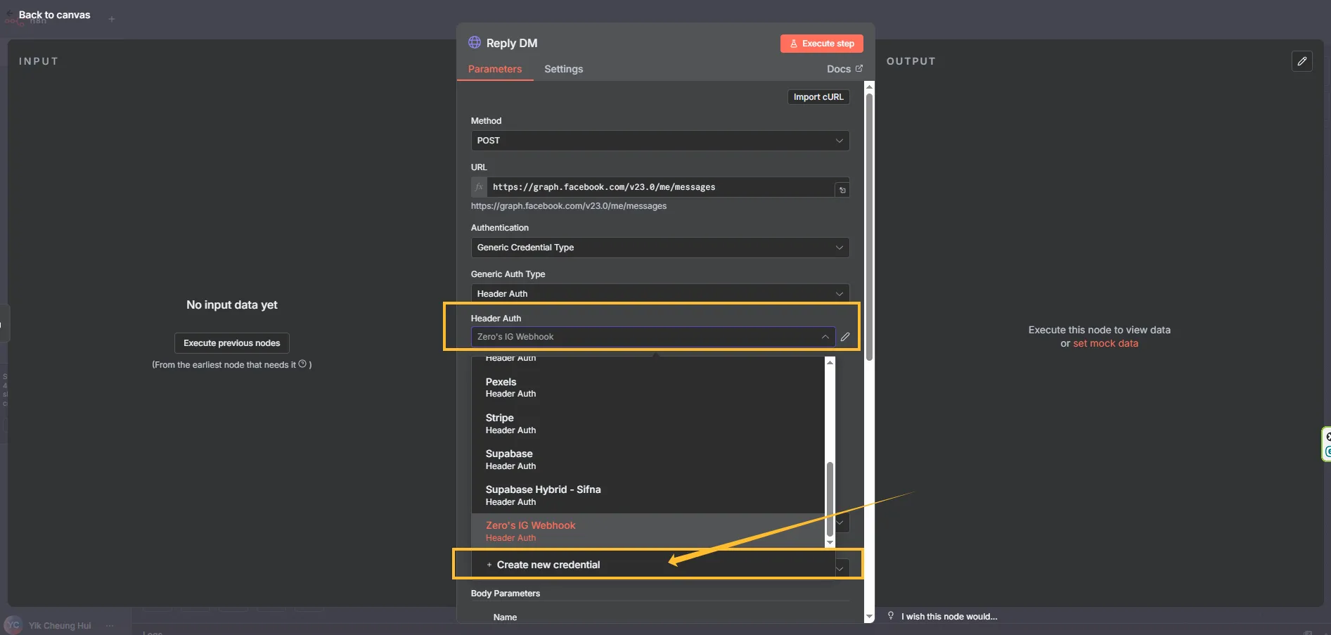 create header auth credential