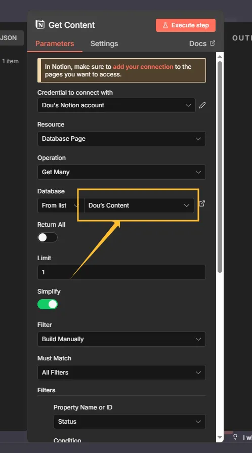 select your notion database