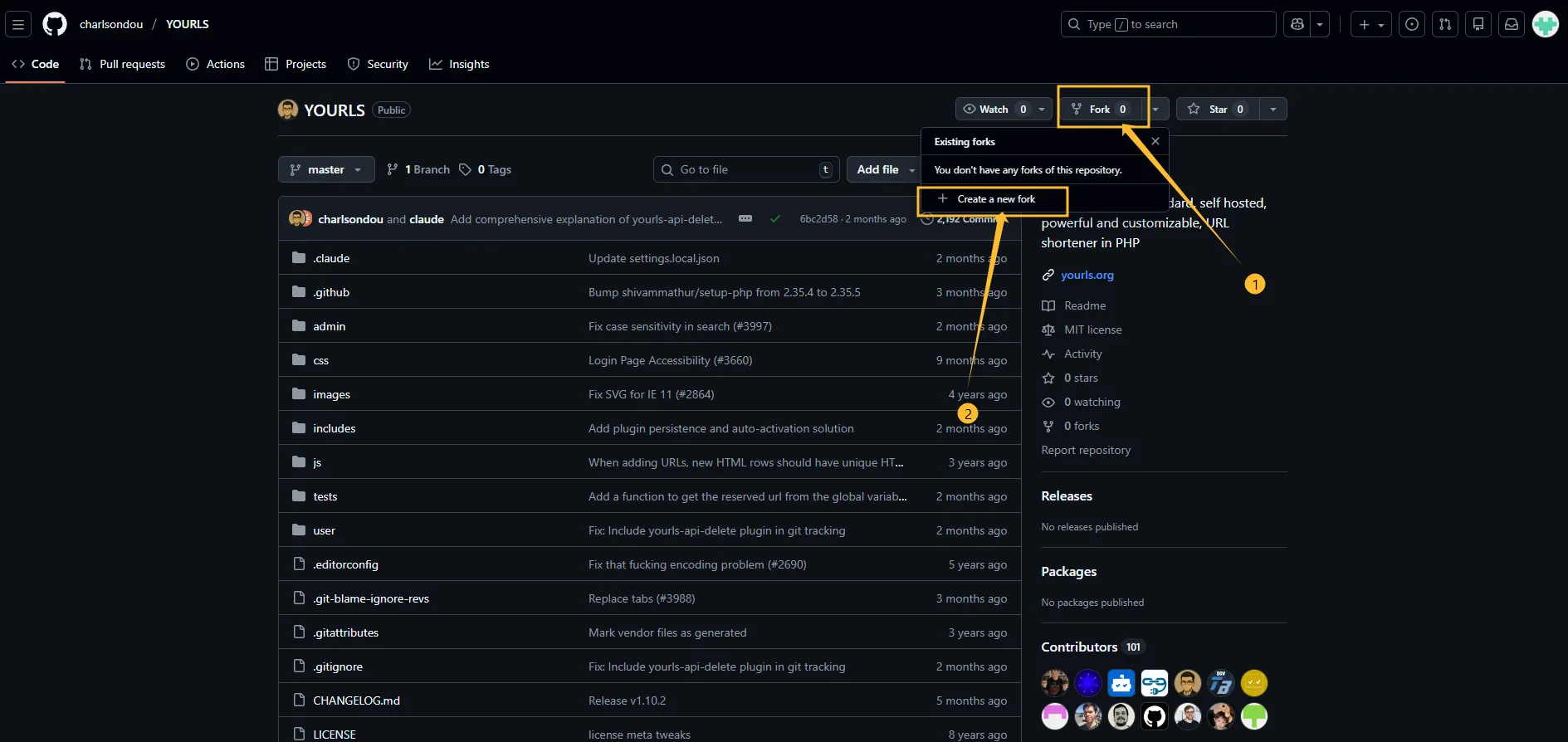 create a new fork yourls