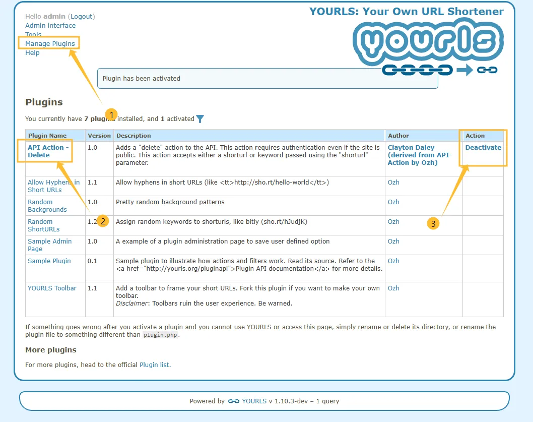activate api action delete