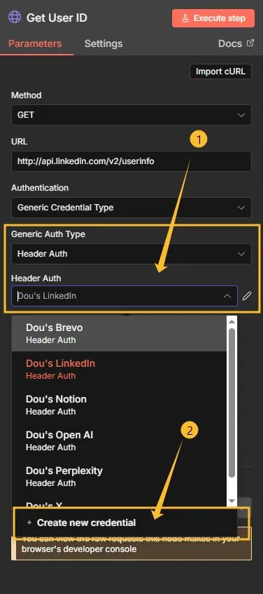 header auth create new credential