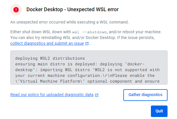 Docker Desktop - Unexpected WSL error